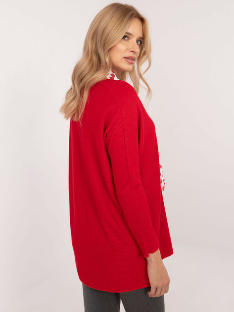 Hurtownia Czerwony elegancki sweter oversize w prążek