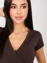 Czekoladowy damski t-shirt z bawełny RUE PARIS