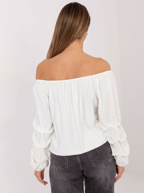 Ecru elegancka bluzka hiszpanka z dżetami