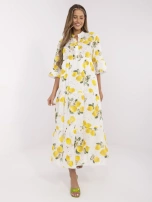 Ecru-żółta maxi sukienka oversize z falbaną 