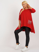 Hurt Red long plus size blouse with 3/4 sleeves.