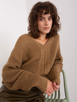 Hurt Camelowy sweter klasyczny ze ściągaczami