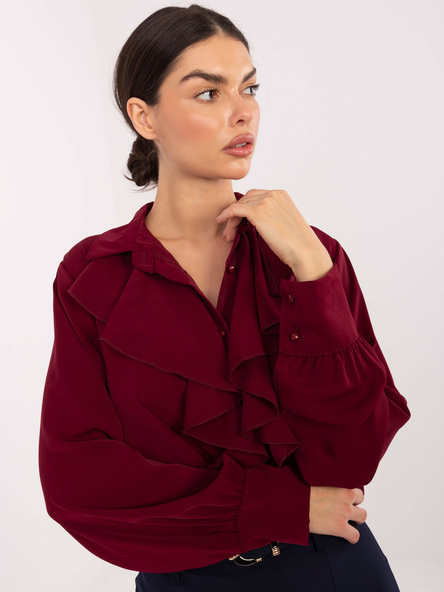 Bordowa elegancka koszula z żabotem