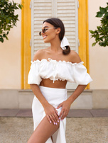 Hurt Biały gładki komplet letni ze spódnicą z rozcięciem