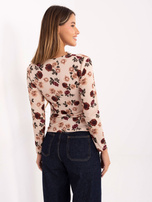 Beżowa dopasowana bluzka w kwiaty RUE PARIS 