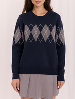 Granatowy damski sweter w geometryczny wzór