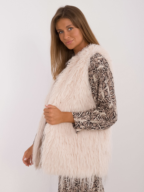 Hurtownia Jasnobeżowa kamizelka damska futrzana