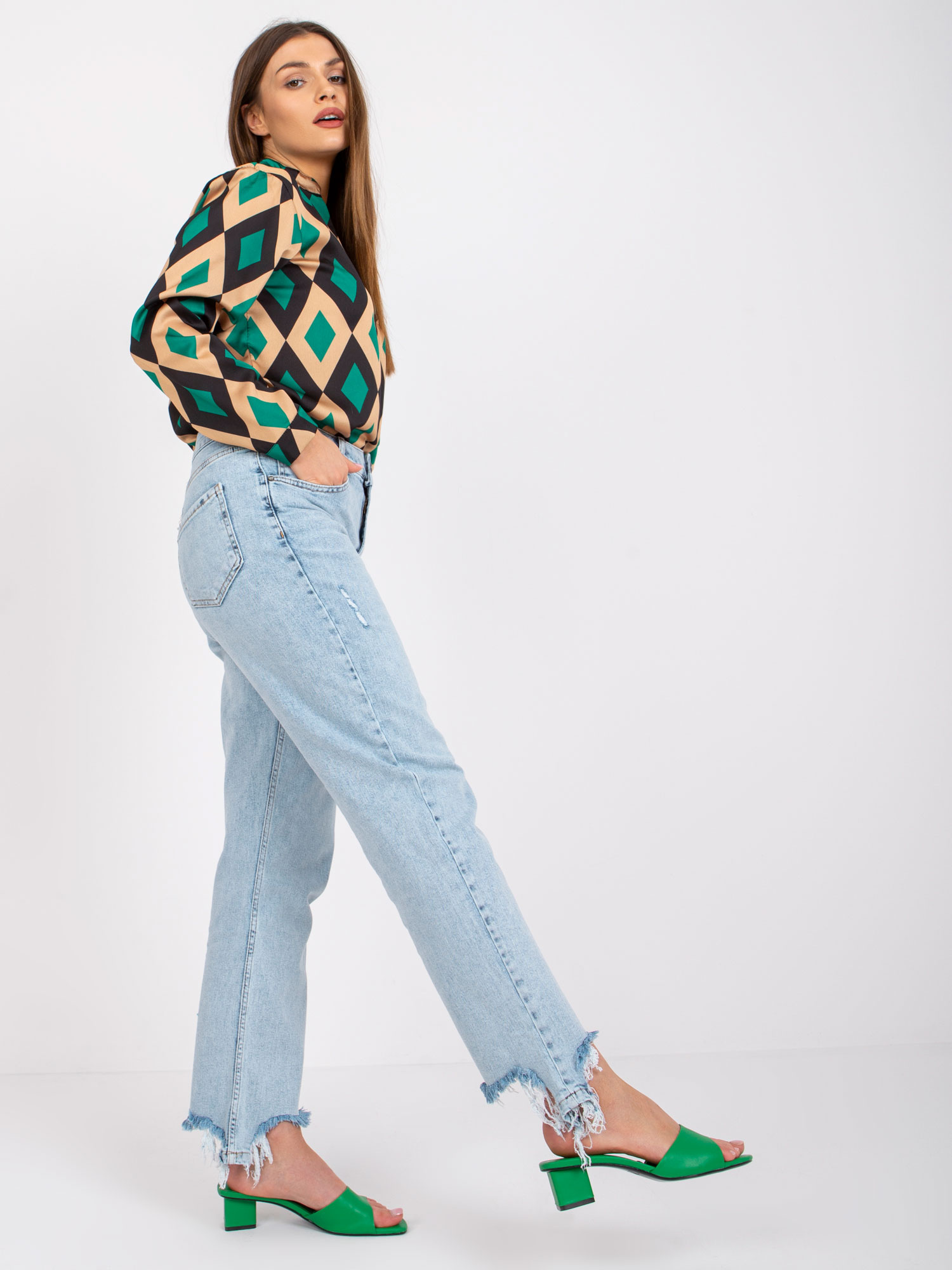 Green and beige blouse with Amaya prints