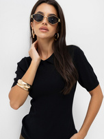 Black women's basic sweater with short sleeves.