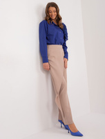 Hurtownia Ciemnobeżowe damskie spodnie z materiału