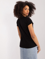 Hurt Czarny t-shirt z haftem w kwiaty BASIC FEEL GOOD