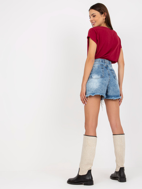 Hurt Bordowy damski t-shirt basic z dekoltem w serek