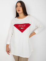 Hurt Ecru damska bluzka plus size z aplikacja z dżetów 