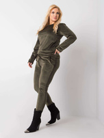Khaki welurowy komplet plus size Jeanne