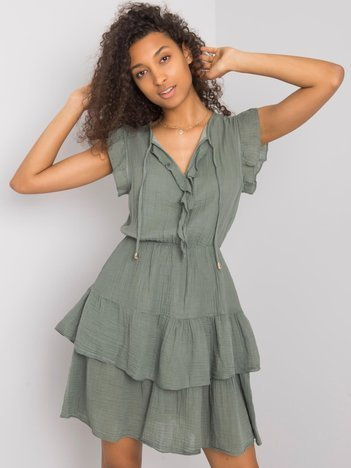 Khaki dress with ruffles Melbina OCH BELLA