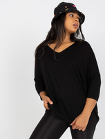 Hurtownia Czarna codzienna bluzka plus size z rękawem 3/4 