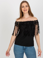 Hurt Czarna damska bluzka hiszpanka z frędzlami 