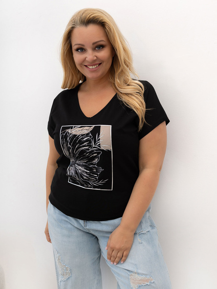 Czarny damski t-shirt plus size z bawełny