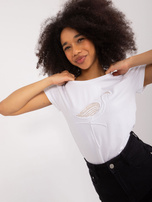 Hurt Biały damski t-shirt z cekinami BASIC FEEL GOOD