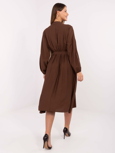 Brązowa elegancka sukienka z żabotem