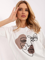 Hurt Ecru bluzka z abstrakcyjnym hafem twarzy