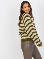 Hurt Khaki-beżowy damski sweter rozpinany z dekoltem V