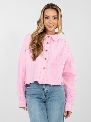 Jasnoróżowa jeansowa kurtka z aplikacją 3D RUE PARIS 