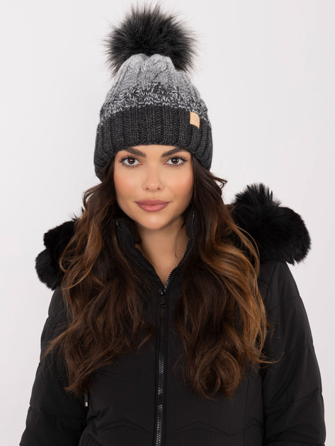 Hurt Ciemnoszara zimowa czapka w warkocze RUE PARIS