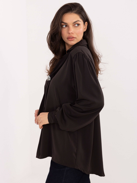 Czekoladowa wizytowa bluzka z bufiastym rękawem