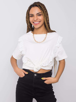 Biały t-shirt z falbanami Mylene