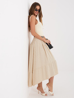 Beżowa rozkloszowana spódnica w kratkę