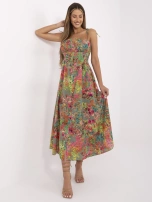 Khaki Kleid mit gebundenen Trägern.
