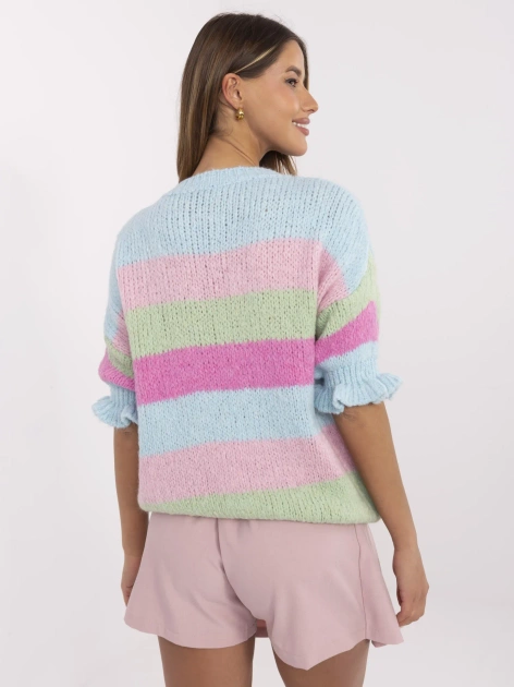 Niebiesko-pistacjowy sweter oversize w paski