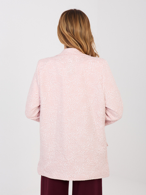 Pastelowa różowa damska marynarka z fakturowej tkaniny RUE PARIS