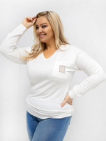 Ecru dámská blůza plus size s kapsou.