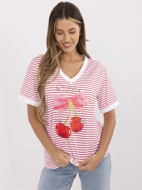 Czerwono-biała bluzka z nadrukiem wisienki