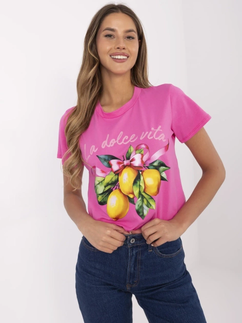 Różowy bawełniany t-shirt z napisem