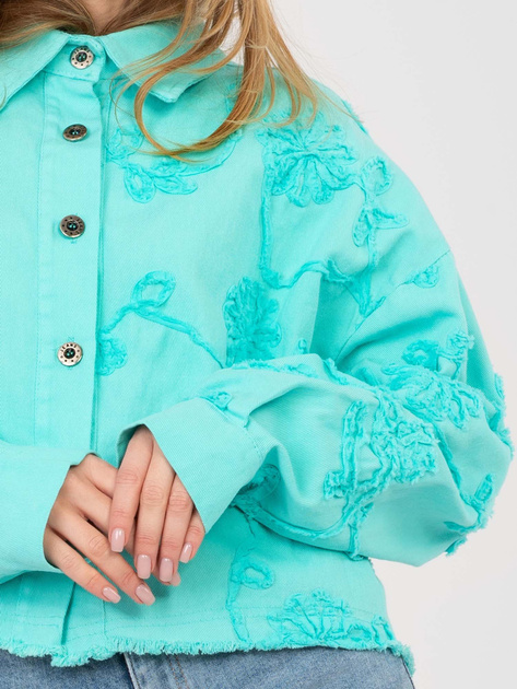 Turkusowa jeansowa kurtka z kieszenią RUE PARIS