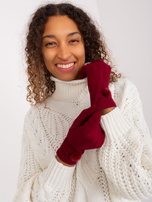 Hurt Bordowe damskie rękawiczki z paskiem  