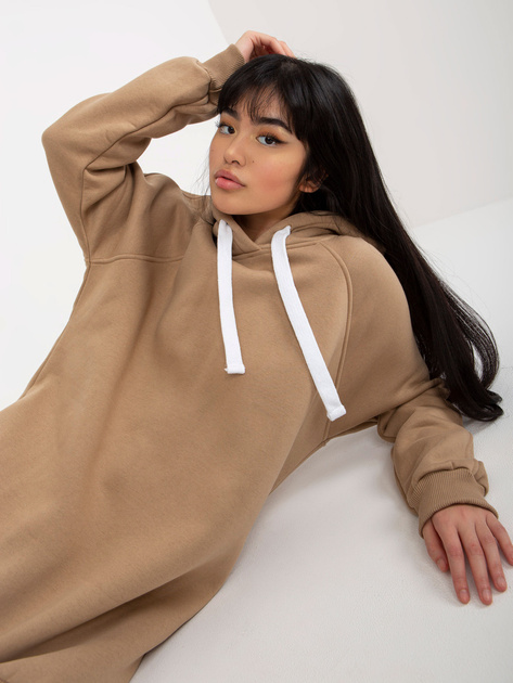 Hurt Ciemnobeżowa długa dresowa bluza basic z kapturem