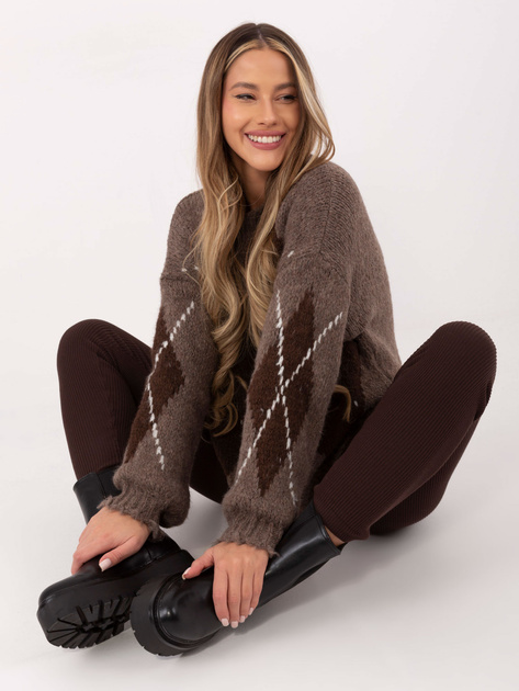 Czekoladowe dzianinowe legginsy w prążek STITCH & SOUL