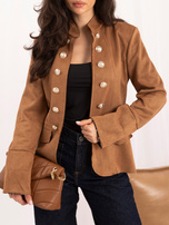Vintage-style camel officer's jacket.