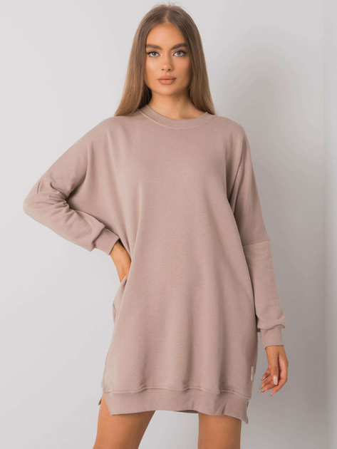 Ciemnobeżowa sukienka dresowa z długim rękawem Odile RUE PARIS