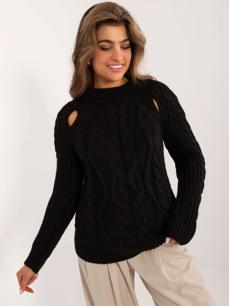 Hurtownia Czarny sweter z wycięciami w warkocze