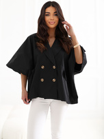 Czarny płaszcz oversize z krótkimi rękawami RUE PARIS 