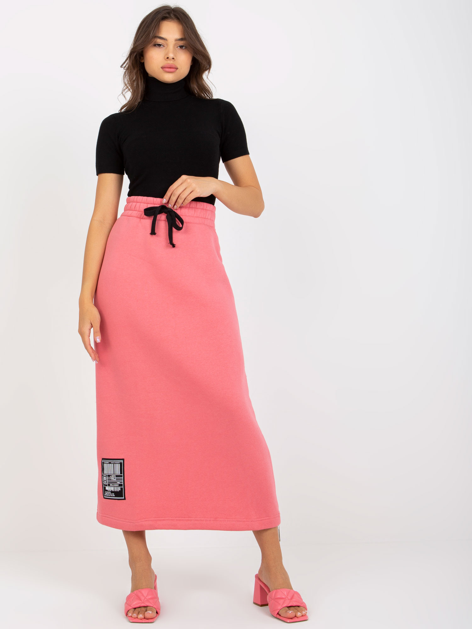 Coral midi sweatshirt skirt with binding 