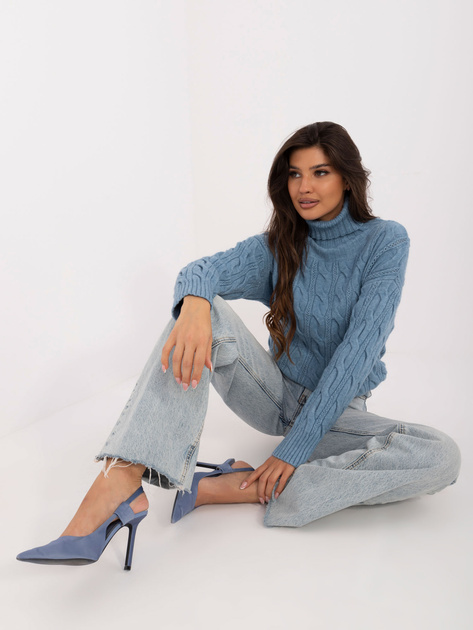 Hurtownia Niebieski damski sweter golf w warkocze