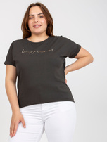 Khaki asymetryczny t-shirt plus size z bawełny