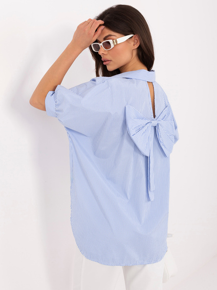 Biało-niebieska koszula oversize z bufiastym rękawem RUE PARIS