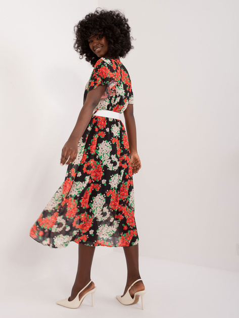 Hurtownia Czarno-czerwona długa sukienka damska z printem